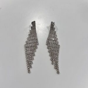 CHARTER CLUB CUBIC ZIRCONIA SILVER TONE ANGLED DROP EARRINGS